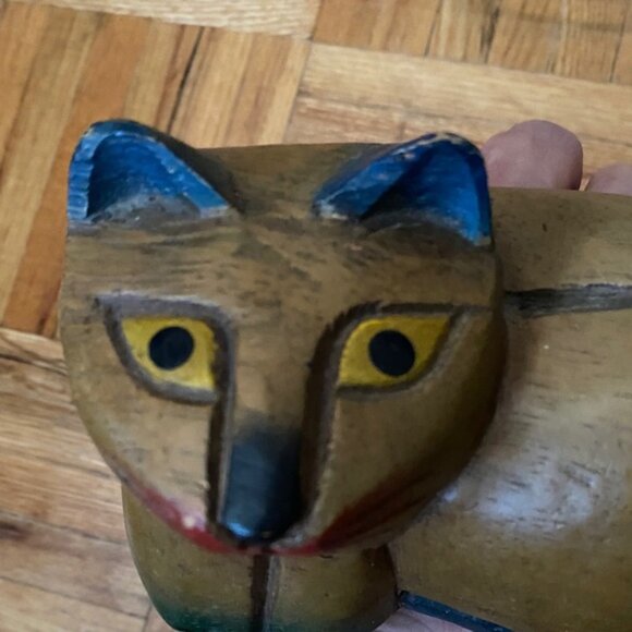Handcrated hand carved Hand painted vintage Wooden Cat Kitty Figurine - Picture 10 of 13